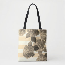 Sepia Hydrangea med Rand Tote Tygkasse