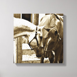 Sepia Image of Two Horses Up-Close Canvastryck