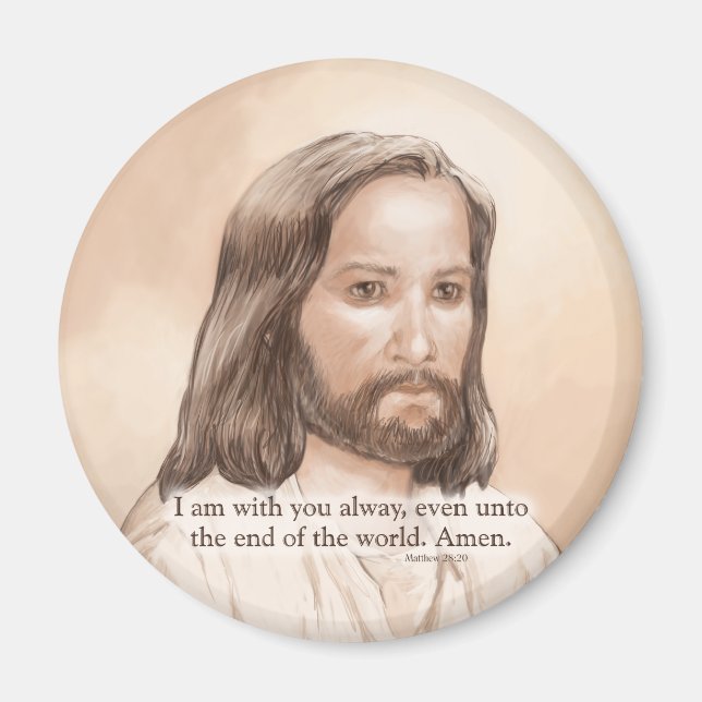 Sepia Jesus Art Bible Quote - Matthew 28:20 Magnet (Framsidan)