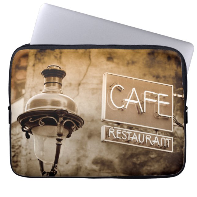 Sepia kafé skylt, Paris, Frankrike Laptop Fodral (Framsidan)