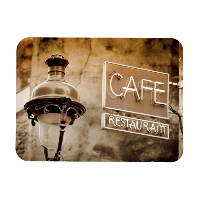 Sepia kafé skylt, Paris, Frankrike Magnet (Horisontell)