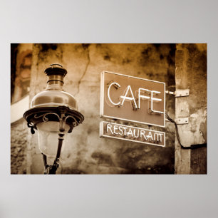Sepia kafé skylt, Paris, Frankrike Poster