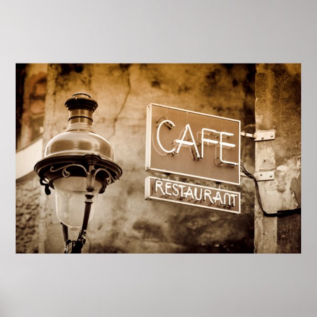 Sepia kafé skylt, Paris, Frankrike Poster (Framsidan)