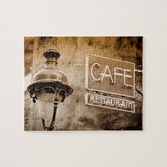 Sepia kafé skylt, Paris, Frankrike Pussel (Horisontell)