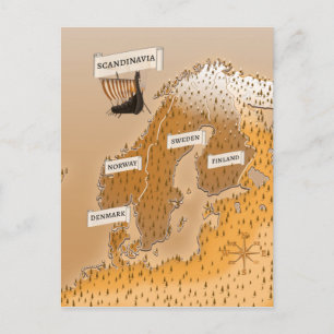 Sepia Karta i Skandinavien Vykort