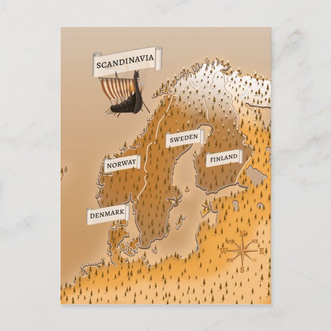 Sepia-karta över Skandinavien Vykort (Framsida)