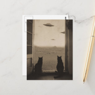 Sepia katter och UFOs Vykort