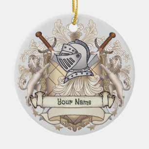 Sepia knight Shield-efternamn Julgransprydnad Keramik