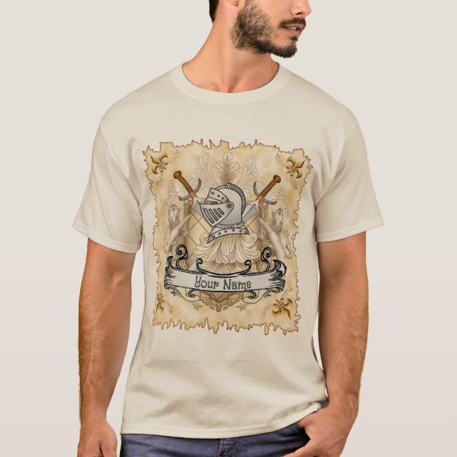 Sepia knight Shield-efternamn T Shirt (Framsida)