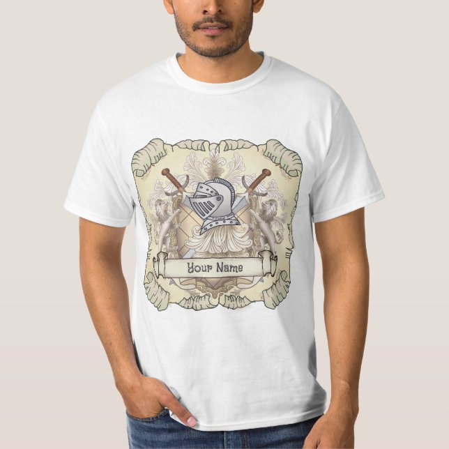 Sepia knight Shield-efternamn T Shirt (Framsida)