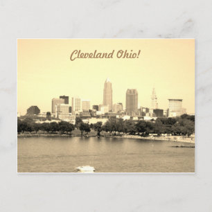 Sepia Lake Skyline Cleveland OH Vykort