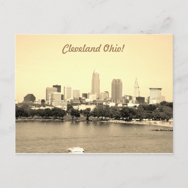 Sepia Lake Skyline Cleveland OH Vykort (Framsida)