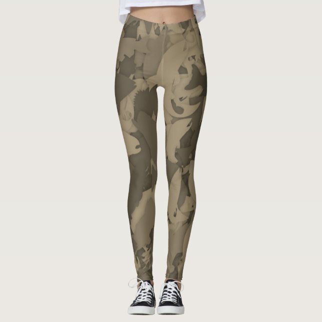 Sepia Land Girl Fishing Camouflage Mönster Leggings (Framsida)