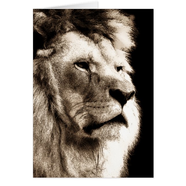 Sepia Lejon Hälsningskort (Framsidan)