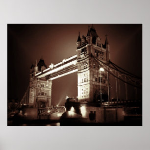 Sepia London Torn Bridge i natt Poster