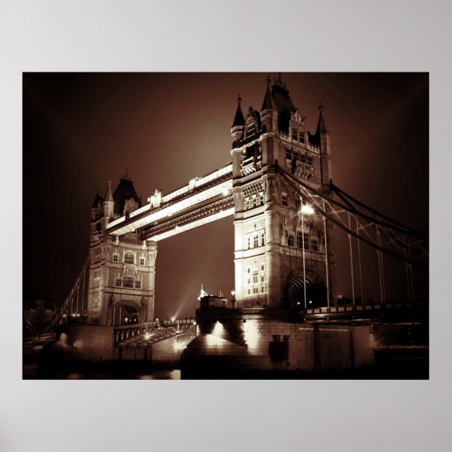 Sepia London Torn Bridge i natt Poster (Framsidan)