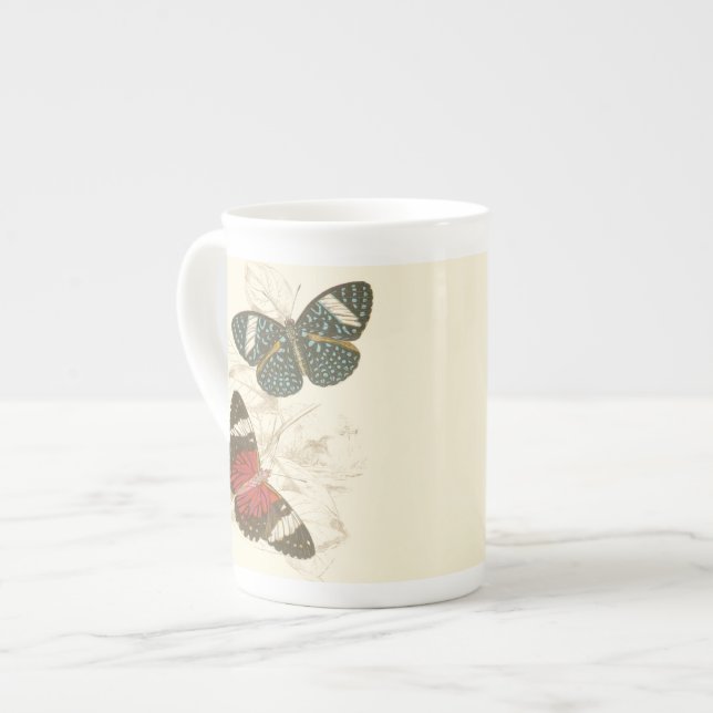 Sepia Löv med färgstarka fjärilar Benporslin Mugg (Framsida vänster)