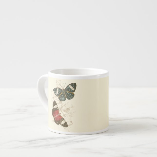 Sepia Löv med färgstarka fjärilar Espressomugg (Framsida vänster)