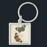 Sepia Löv med färgstarka fjärilar Fyrkantig Silverfärgad Nyckelring<br><div class="desc">Vingarna av dessa färgstarka fjärilar står på ett underbart sätt emot de sepiska tonerna i hand plockade löv i biet. Den här bildens hätska skönhet skulle se ut som fantastisk i ditt hem. Köp en kopia idag!</div>