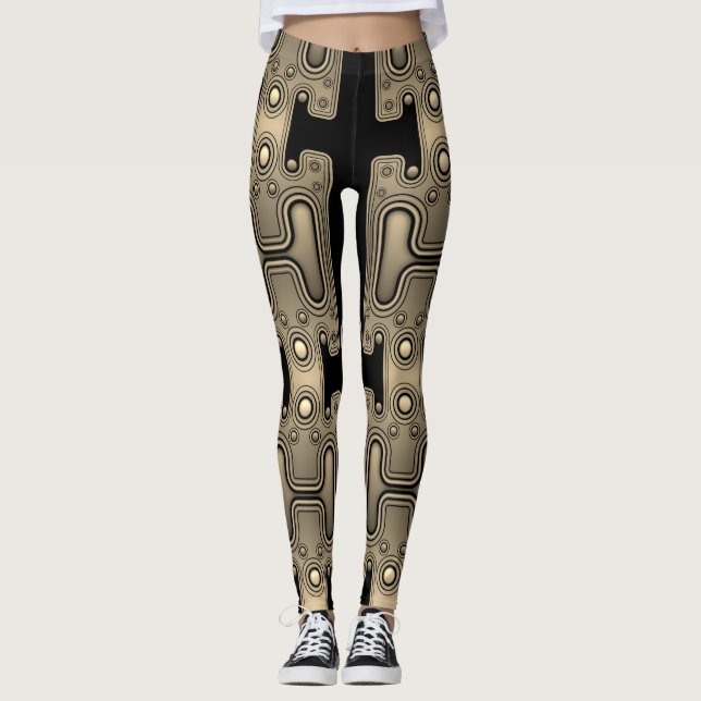 Sepia Mechanid Android Futuristiska Robot Leggings (Framsida)