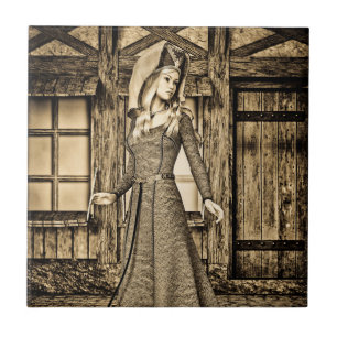 Sepia medeltida prinsessa renässanskonst kakelplatta