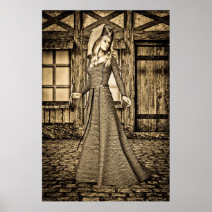Sepia medeltida prinsessa renässanskonst poster