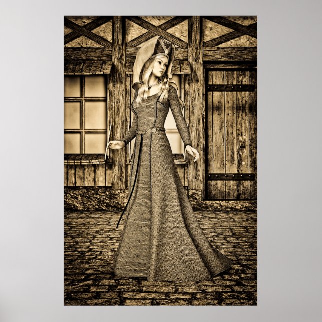 Sepia medeltida prinsessa renässanskonst poster (Framsidan)