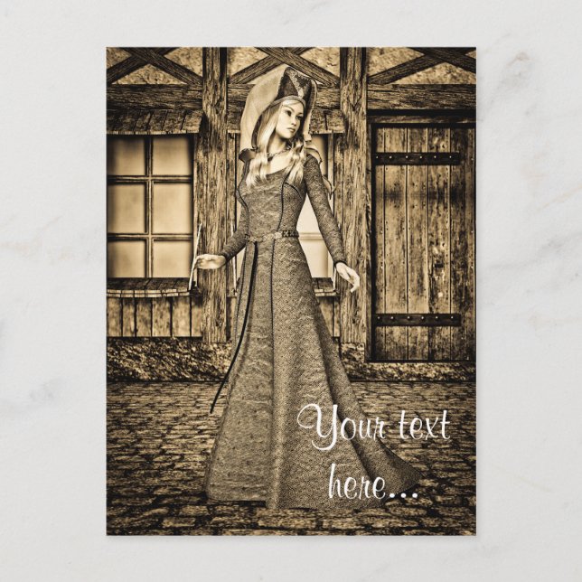 Sepia medeltida prinsessa renässanskonst vykort (Framsida)