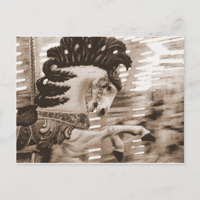 Sepia Merry-Go Round Horse Vykort (Framsida)