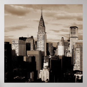 Sepia New York Bläck Sketch Poster