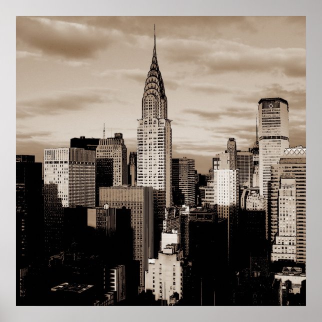 Sepia New York Bläck Sketch Poster (Framsidan)