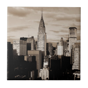 Sepia New York City Bläck Sketch Kakelplatta