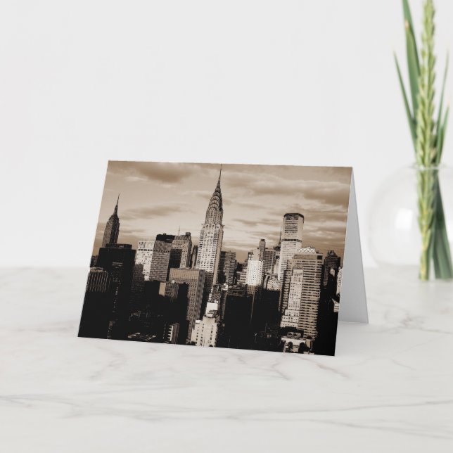 Sepia New York City Bläck Sketch Kort (Framsida)