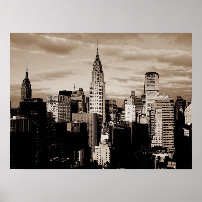 Sepia New York City Bläck Sketch Poster (Framsidan)