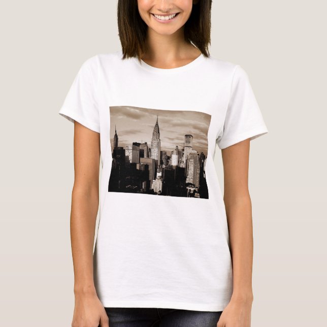 Sepia New York City Bläck Sketch Tee Shirt (Framsida)