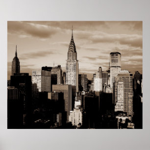 Sepia New York City bläck skiss affisch
