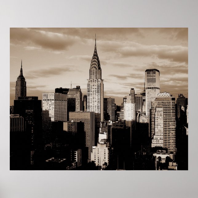 Sepia New York City bläck skiss affisch (Framsidan)