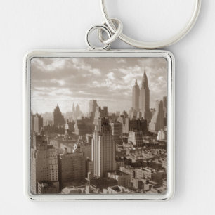 Sepia New York City Fyrkantig Silverfärgad Nyckelring