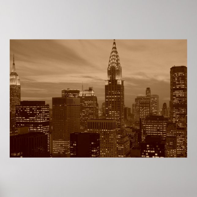 Sepia New York City Night Poster (Framsidan)