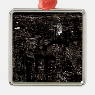 Sepia New York City Night Skyline Julgransprydnad Metall