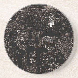 Sepia New York City Night Skyline Underlägg Sandsten