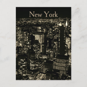 Sepia New York City Night Skyline Vykort