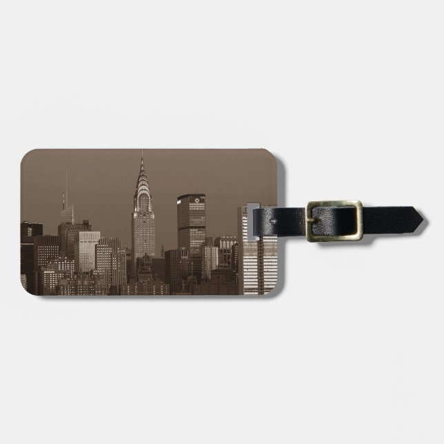 Sepia New York City Skyline Bagagebricka (Horisontell Framsida)