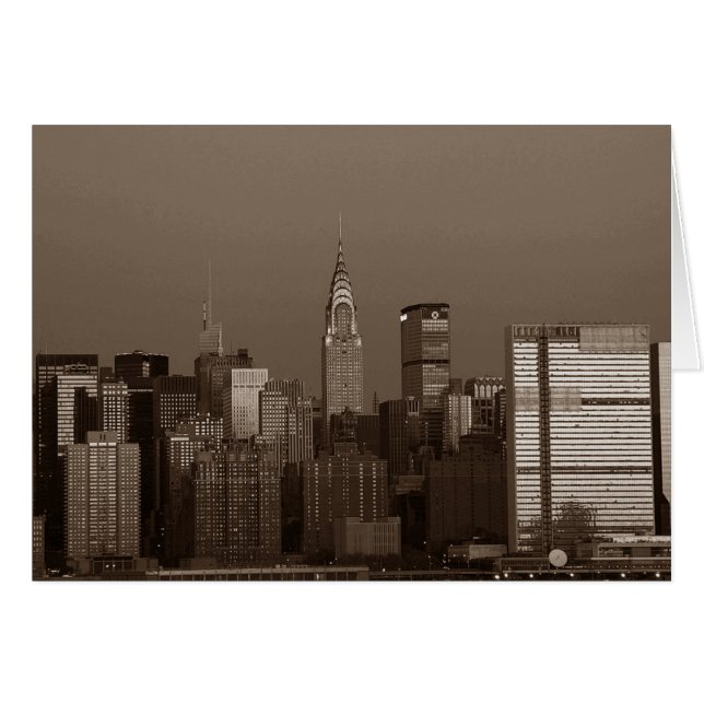 Sepia New York City Skyline Hälsningskort (Framsidan Horizontal)