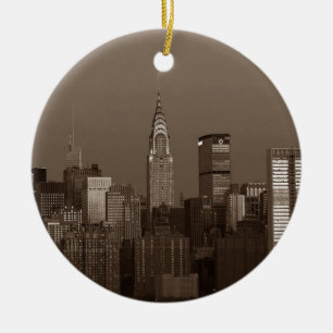 Sepia New York City Skyline Julgransprydnad Keramik