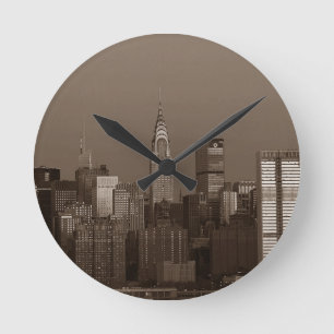 Sepia New York City Skyline Rund Klocka