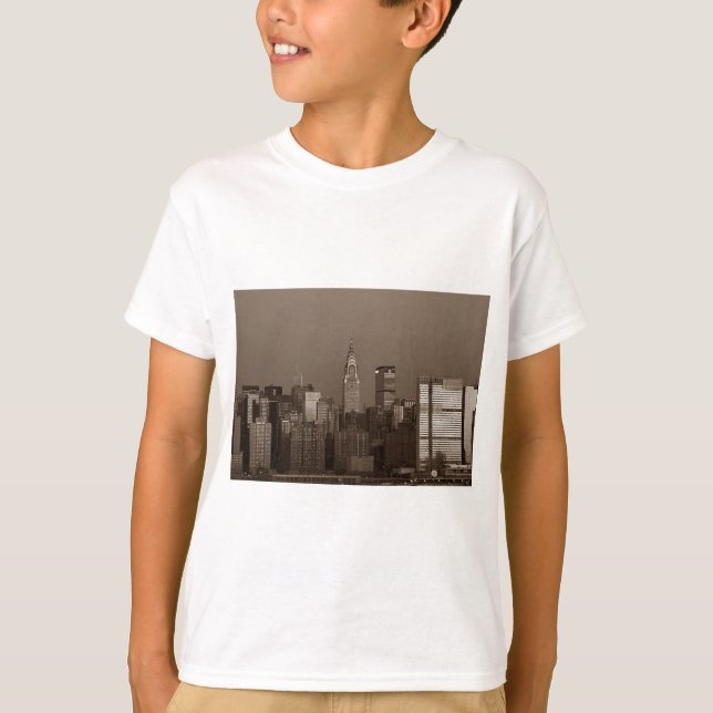 Sepia New York City Skyline T Shirt (Framsida)
