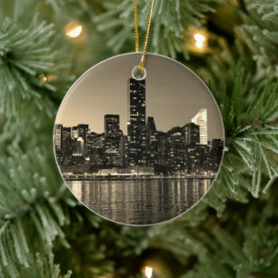 Sepia NYC New York City Manhattan Night Vintage Julgransprydnad Keramik