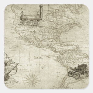 Sepia Old Antique Vintage United Stater Karta Trav Fyrkantigt Klistermärke