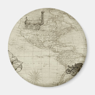 Sepia Old Antique Vintage United Stater Karta Trav Magnet